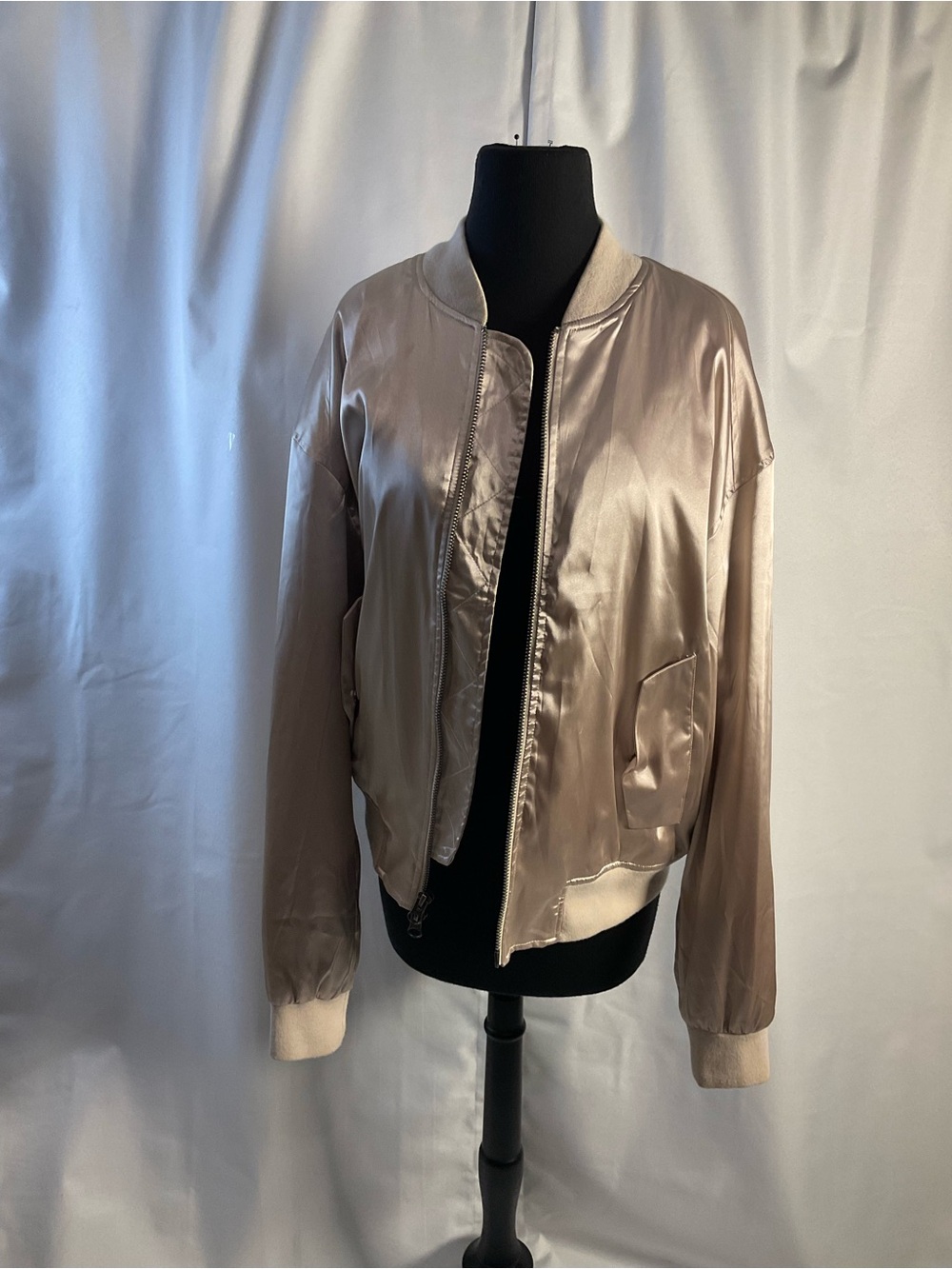 PacSun Satin Bomber Jacket in Light Taupe
